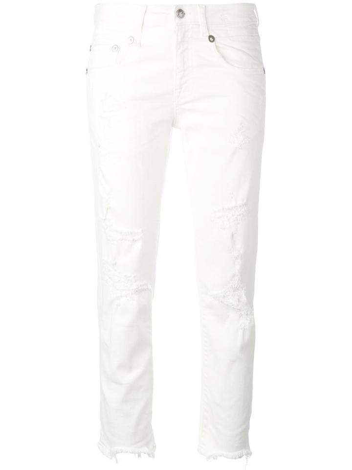 R13 Shredded Boy Cropped Jeans, Size: 27, White, Cotton/polyester/spandex/elastane