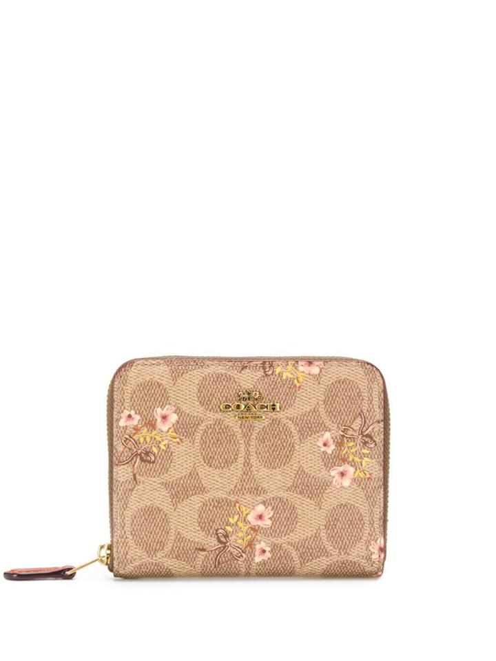 Coach Small Wallet With Floral Print - Neutrals