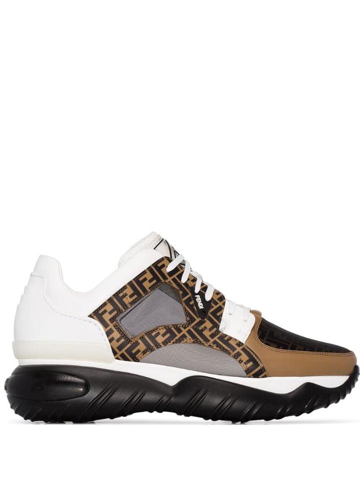 Fendi Multicoloured Ff Logo Print Chunky Leather Runner Sneakers -