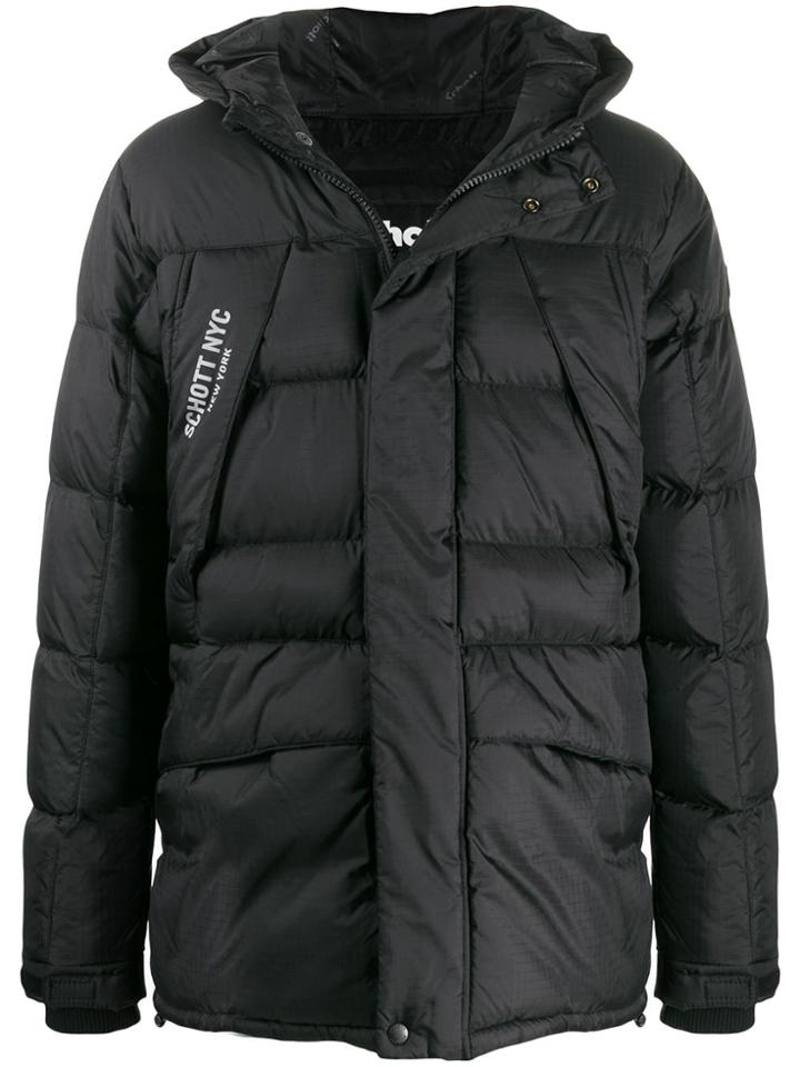 Schott Hooded Padded Jacket - Black