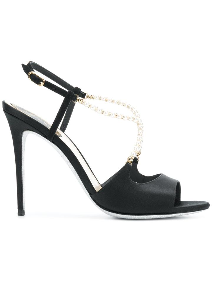 René Caovilla Pearl Embellished Sandals - Black