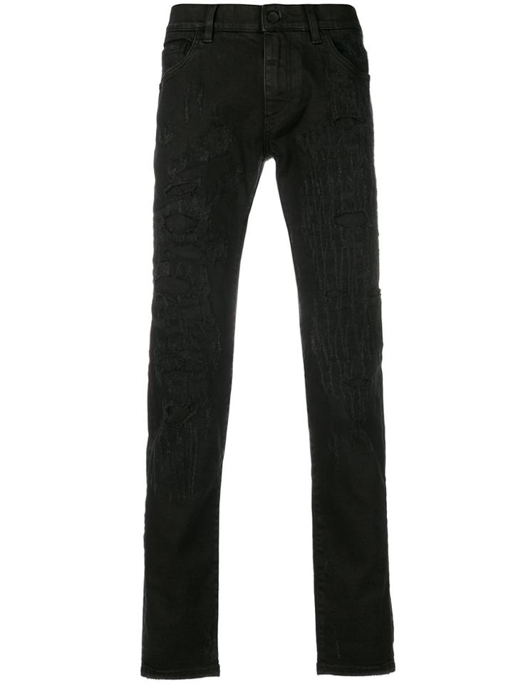 Dolce & Gabbana Scratch Distressed Jeans With Leopard Patches - Black