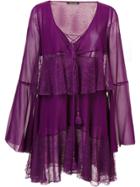 Roberto Cavalli Tiered Lace Up Dress - Pink & Purple