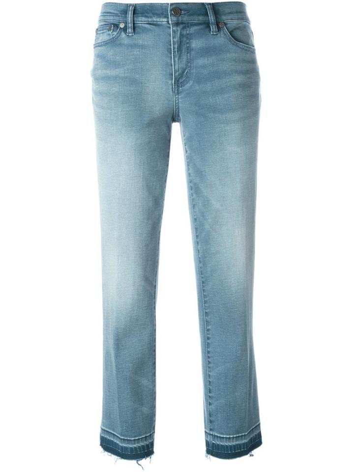Tory Burch Frayed Hem Cropped Jeans, Women's, Size: 26, Blue, Cotton/polyester/spandex/elastane