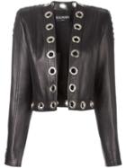 Balmain Metallic Eyelet Jacket, Women's, Size: 40, Black, Cotton/lamb Skin/viscose