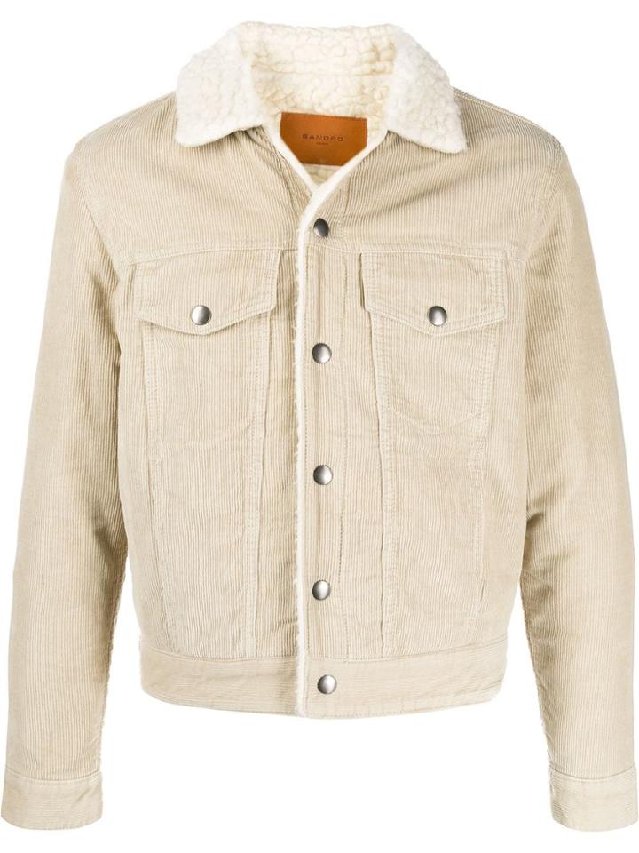 Sandro Paris Shearling Corduroy Shirt Jacket - Neutrals
