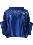 Martha Medeiros Lace Panel Crop Blouse, Women's, Size: 44, Blue, Silk/cotton