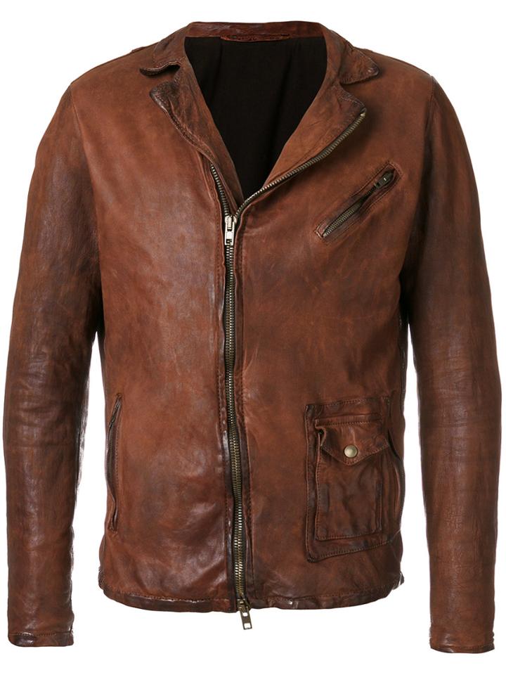 Salvatore Santoro Crinkle Effect Biker Jacket - Brown