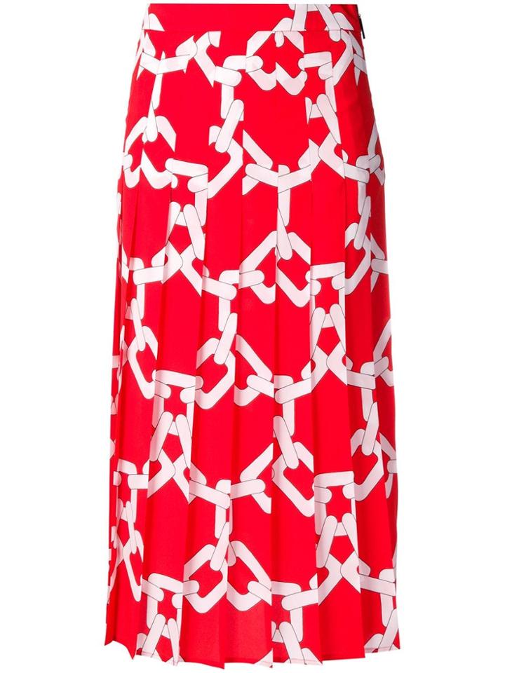 Msgm Printed Full Skirt - Red