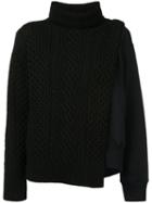 Sacai Layered Cable Knit Tabard Sweatshirt - Black