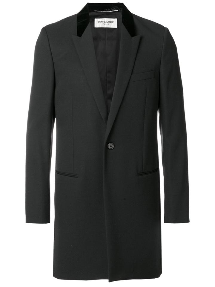 Saint Laurent Velvet Collar Chesterfield Coat - Black