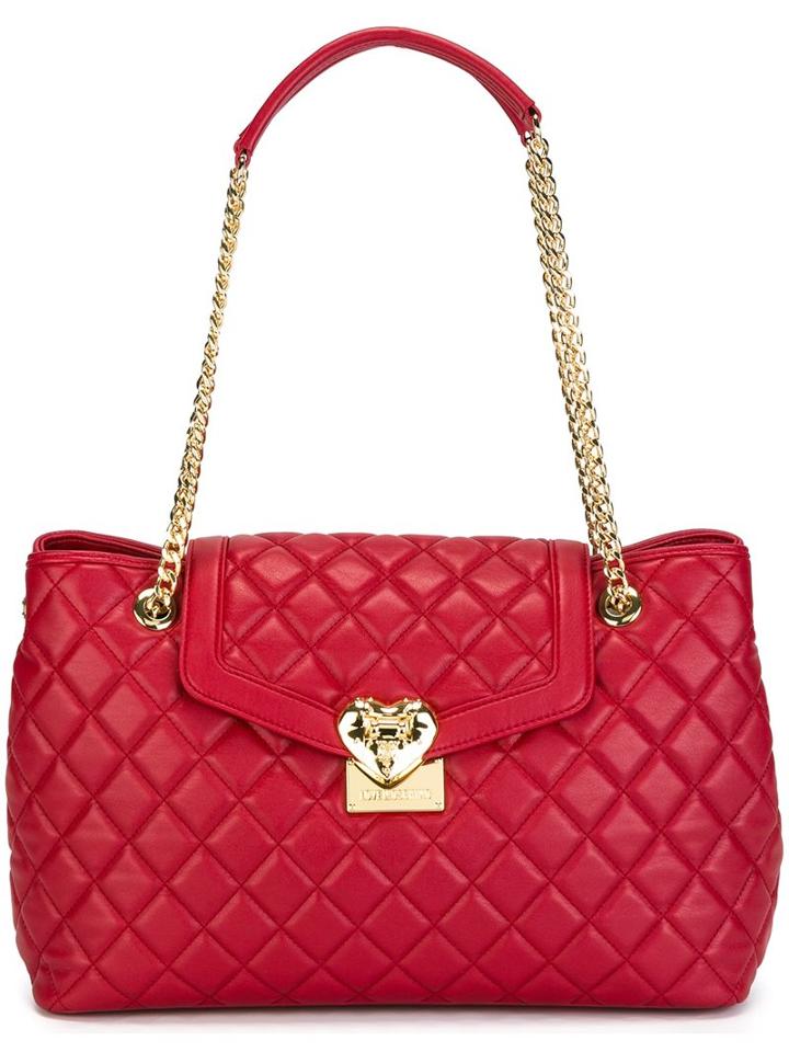 Love Moschino Large Quilted Shoulder Bag, Women's, Red