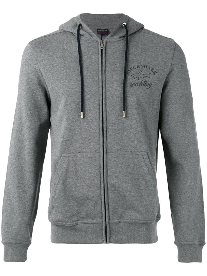 Paul & Shark Logo Print Zipped Hoodie - Grey