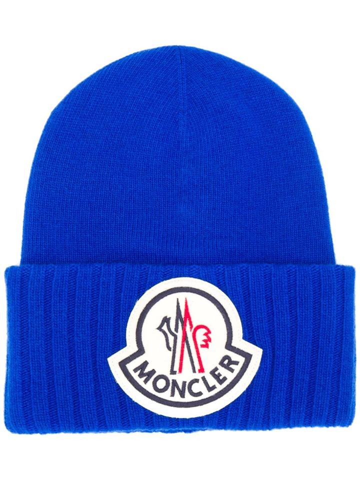 Moncler Logo Patch Beanie - Blue