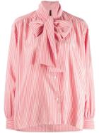 Unravel Project Pussy Bow Striped Shirt - Red