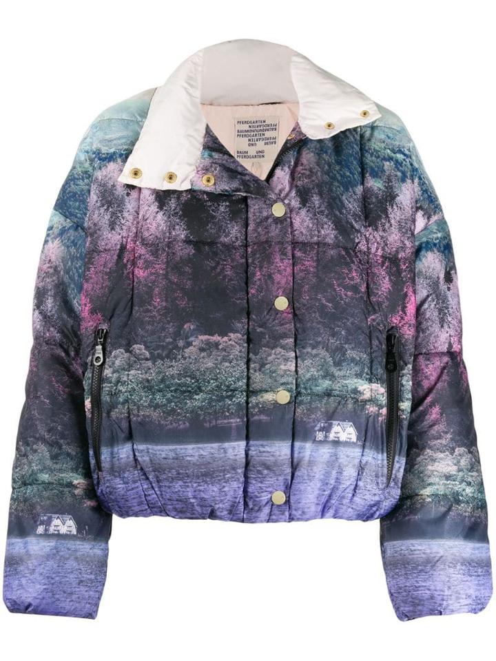 Baum Und Pferdgarten Wonderland Print Puffer Jacket - Blue