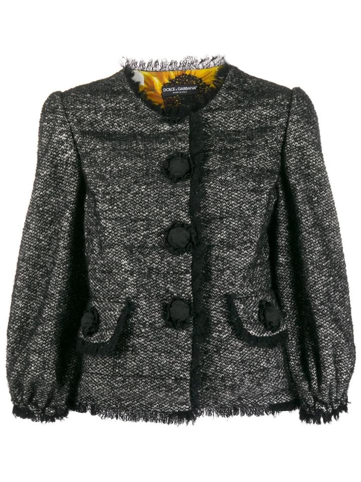 Dolce & Gabbana Tweed Decorative Button Blazer - Black
