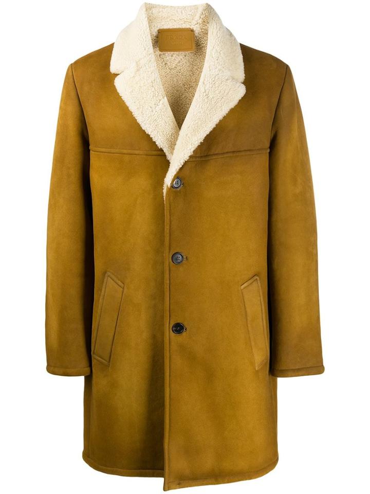 Prada Sheepskin Buttoned Midi Coat - Neutrals