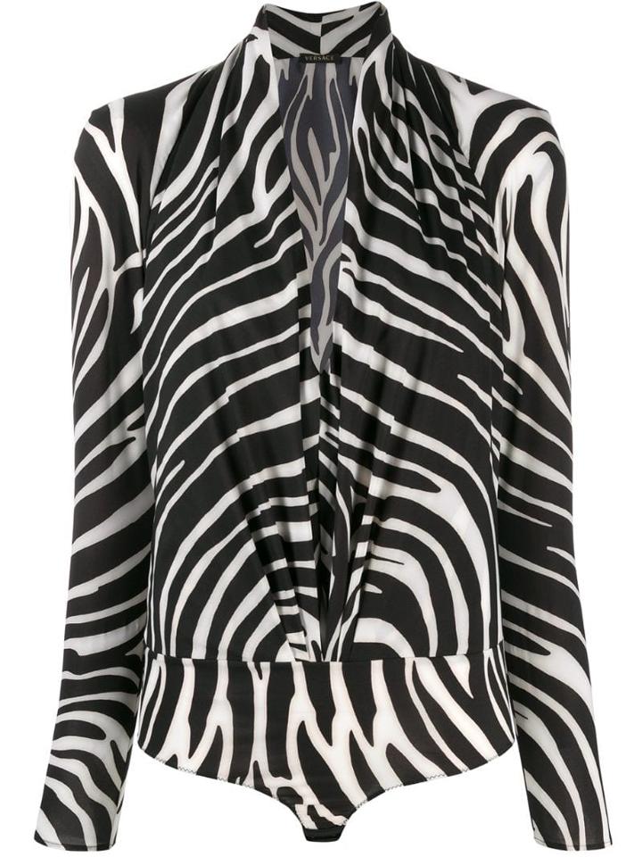 Versace V-neck Zebra Print Bodysuit - Black