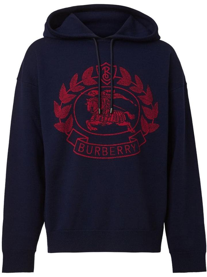 Burberry Crest Print Hoodie - Blue