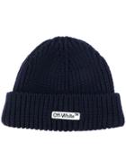 Off-white Ribbed Logo Beanie - Blue