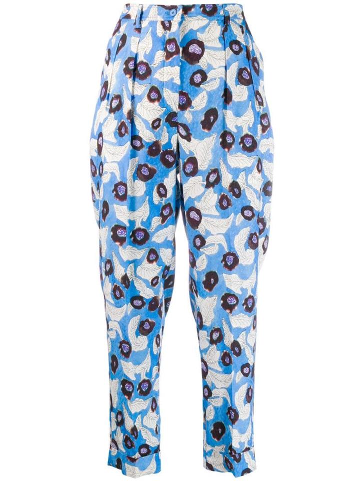 Christian Wijnants Cropped Floral Print Trousers - Blue