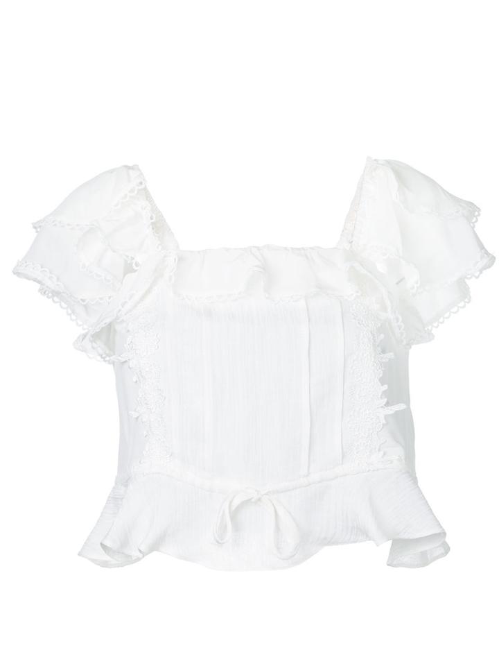 For Love And Lemons - Cropped Ruffled Top - Women - Silk/linen/flax - M, White, Silk/linen/flax