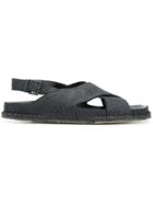 Del Carlo Snakeskin Effect Crossover Sandals - Black