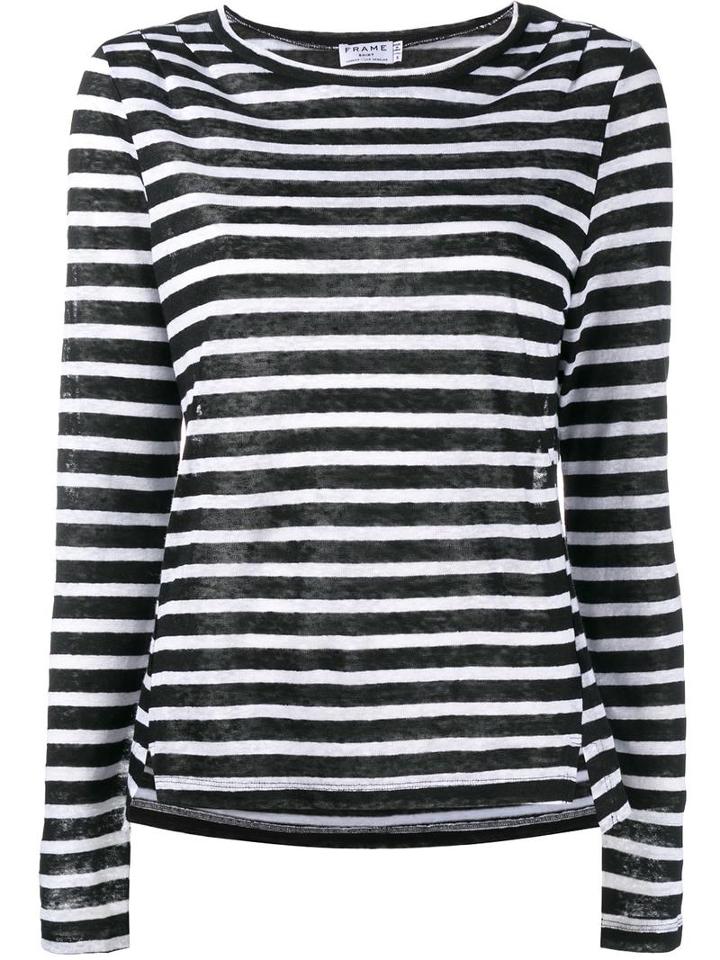 Frame Denim Striped T-shirt, Women's, Size: Small, Black, Linen/flax