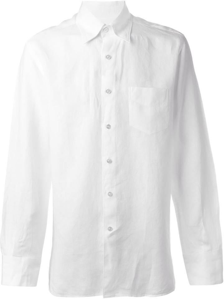 Canali Classic Button Down Shirt, Men's, Size: Large, White, Linen/flax