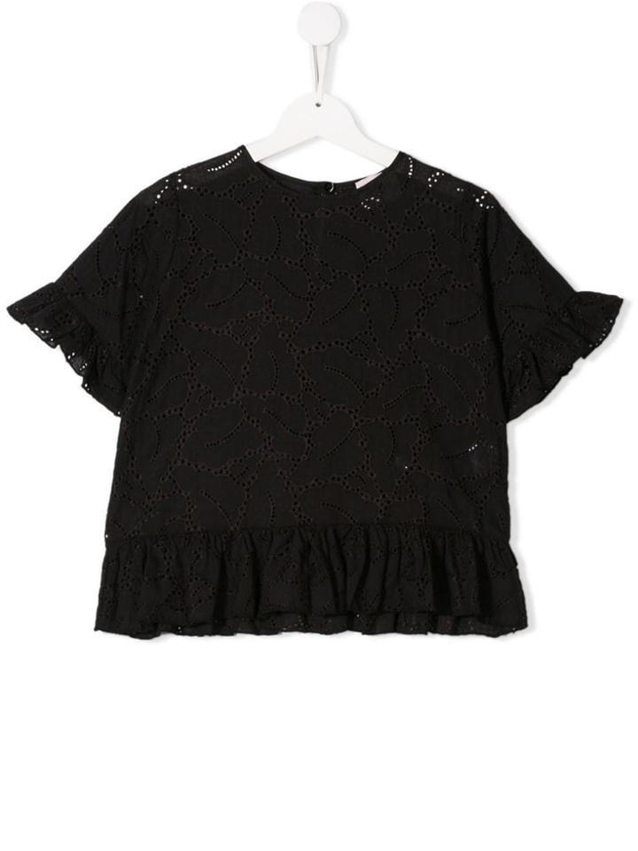 Mariuccia Milano Kids Broderie Anglaise Top - Black