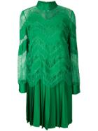 Valentino Lace Embroidered And Pleated Dress - Green