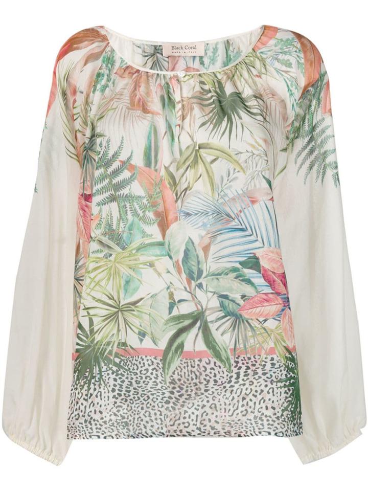Black Coral Jungle Print Blouse - Neutrals