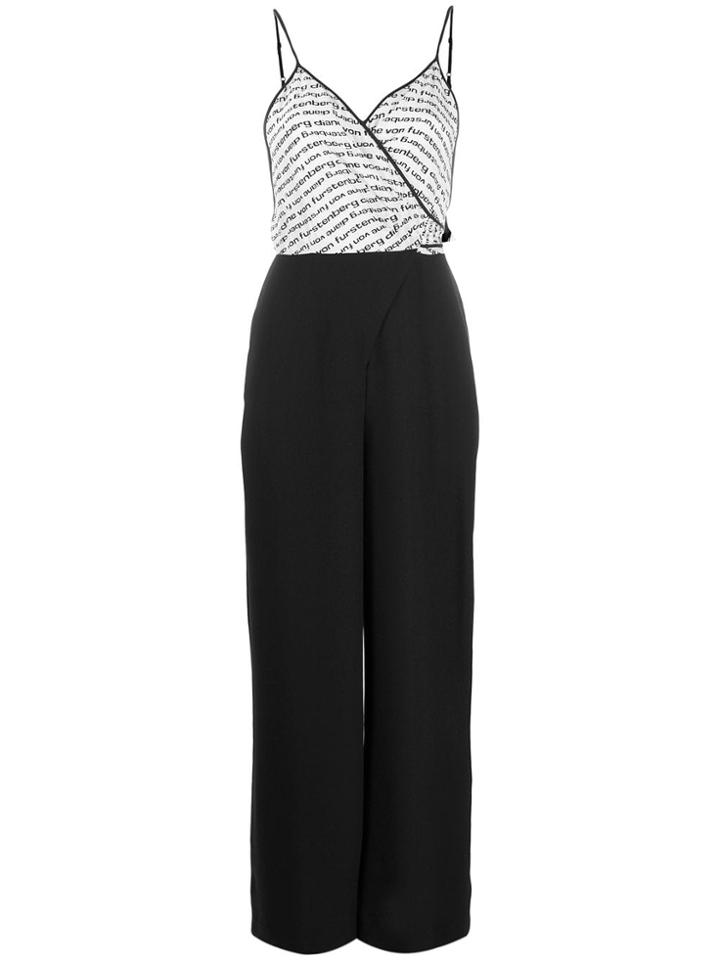 Diane Von Furstenberg Logo Print Wrap Jumpsuit - Black