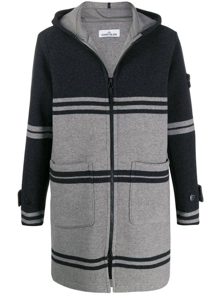 Stone Island Stripe Patterned Knitted Coat - Grey