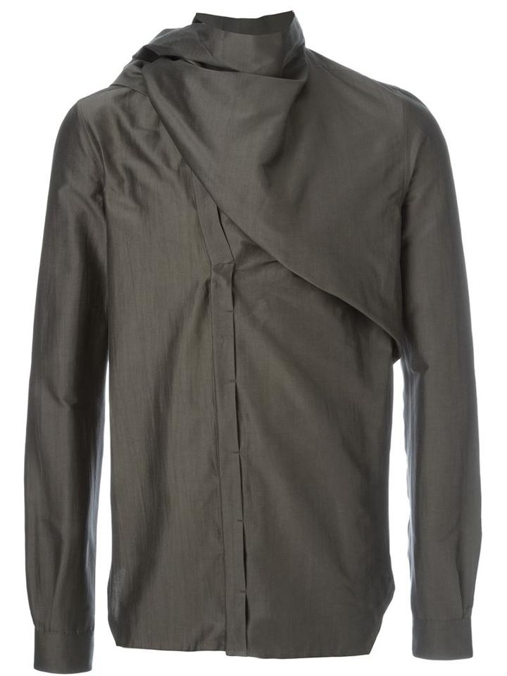 Rick Owens Wrap Effect Shirt, Men's, Size: 48, Grey, Silk/cotton