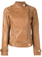 Dondup Zip Up Biker Jacket, Women's, Size: 42, Nude/neutrals, Lamb Skin/polyester