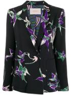 La Doublej Orchid Print Cropped Blazer - Black