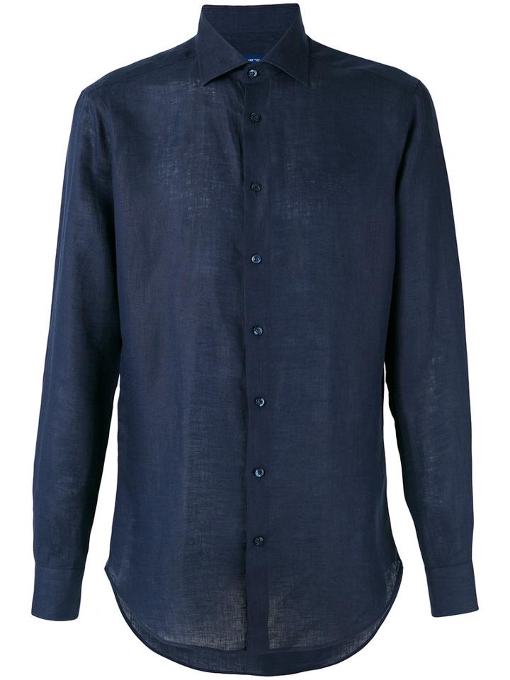 Etro - Plain Shirt - Men - Linen/flax - 40, Blue, Linen/flax