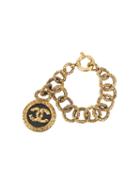 Chanel Vintage Cc Logo Medallion Chain Bracelet, Women's, Metallic