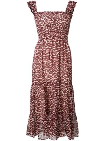 Piamita - Pleated Trim Leopard Print Dress - Women - Silk/polyester - Xs, Red, Silk/polyester