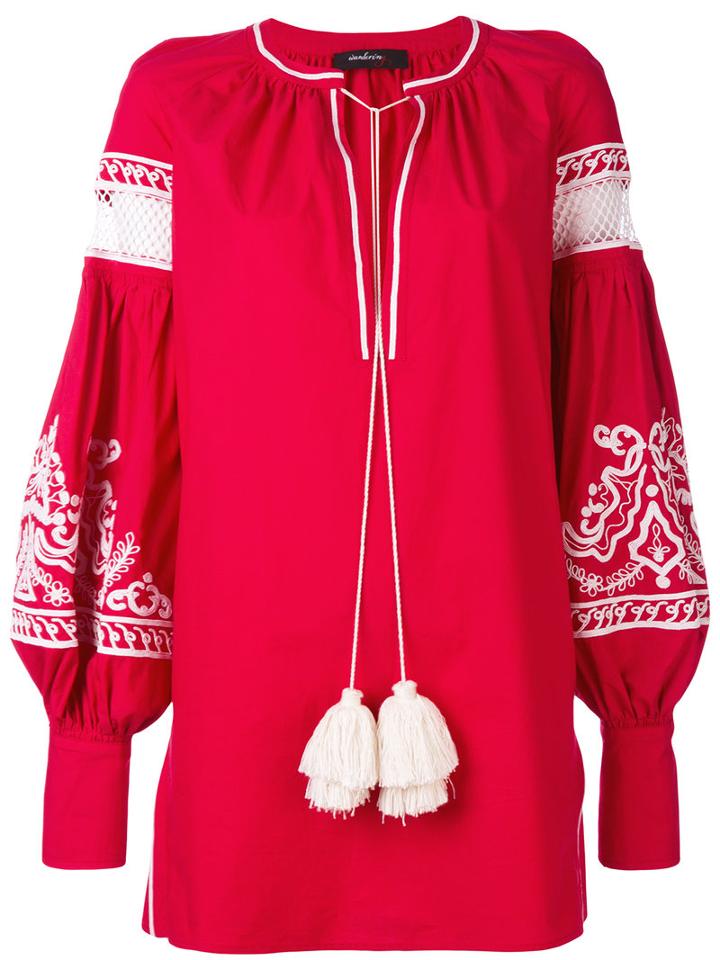 Wandering - Belted Tassel Blouse - Women - Cotton - 42, Red, Cotton