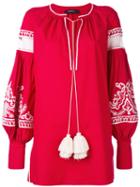 Wandering - Belted Tassel Blouse - Women - Cotton - 42, Red, Cotton