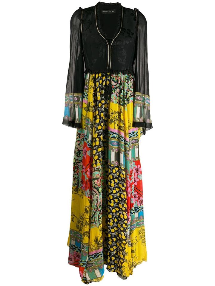 Etro Patchwork-print Long Dress - Black
