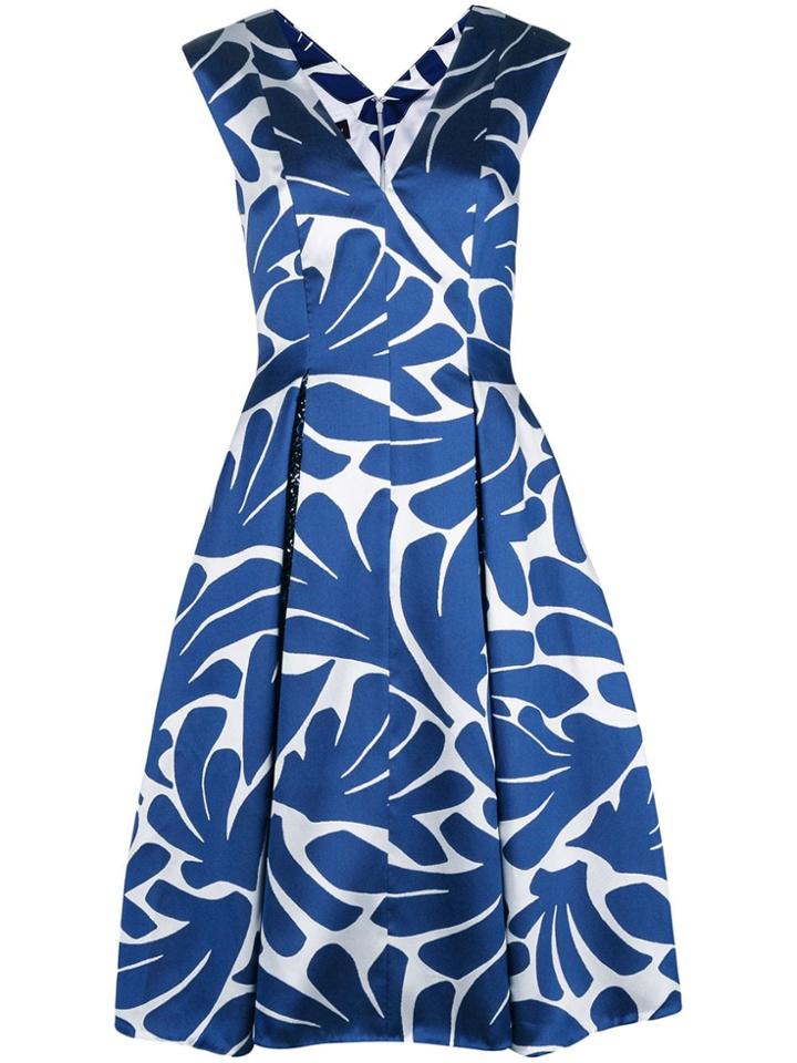 Talbot Runhof Printed Flared Midi Dress - Blue