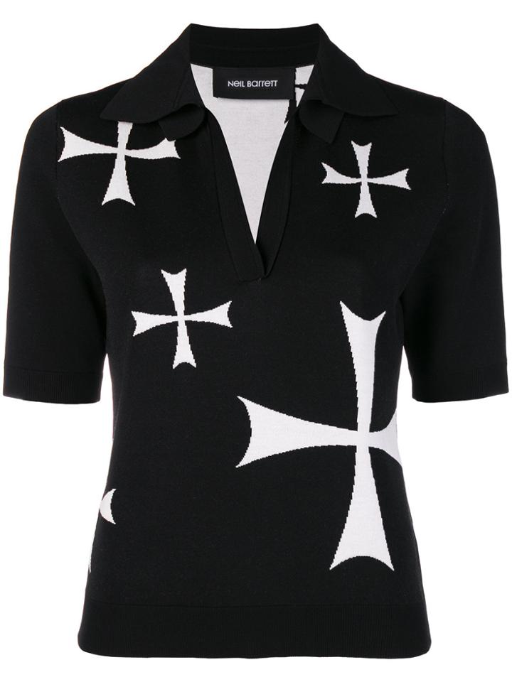 Neil Barrett Military Star Print Polo Shirt - Black