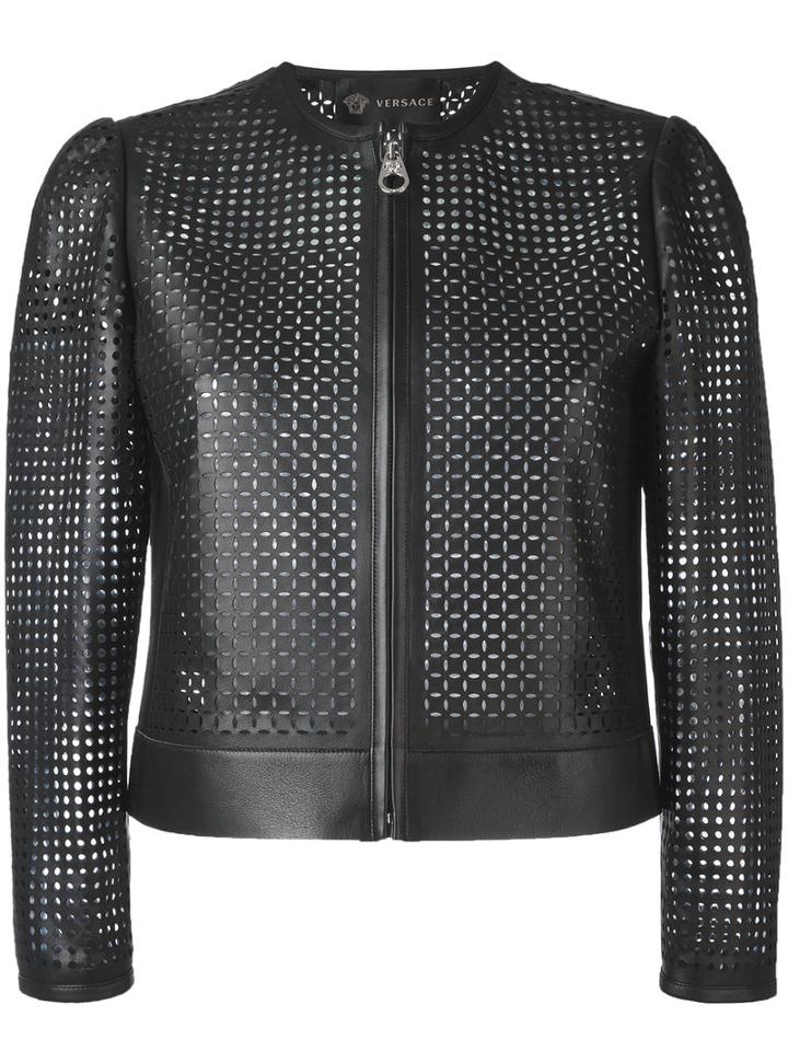 Versace Laser Cut Jacket, Women's, Size: 42, Black, Lamb Skin