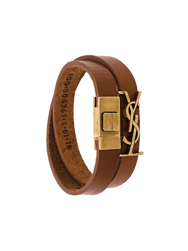 Saint Laurent Logo Cuff Bracelet - Brown