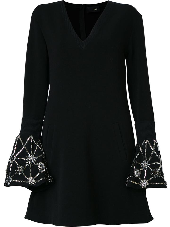 Andrea Bogosian Embellished Flare Dress, Women's, Size: Medium, Black, Polyester/spandex/elastane/viscose