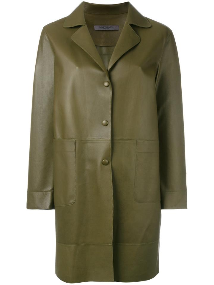 Simonetta Ravizza Buttoned Coat, Women's, Size: 42, Green, Leather